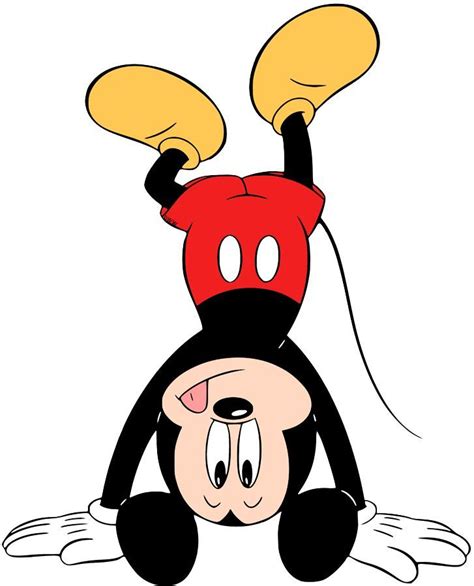 Mickey Mouse Is Upside Down On The Ground With His Hands Up And Eyes