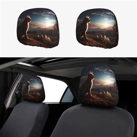 Pcs Car Headrest Cover Pyramid Desert Cat Breathable Flexible Elastic