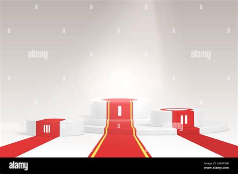 White Winners Podium With Red Carpets Realistic Vector Illustration