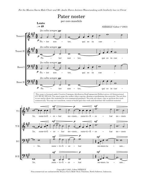 Pater Noster For Male Choir Sheet Music For Tenor Bass Voice Baritone