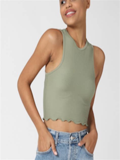 Buy Forever 21 Olive Green Ribbed Crop Tank Top Tops For Women