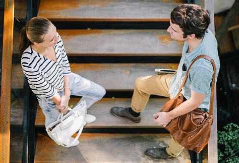 «two Friends Run Into Each Other On A Staircase Del Colaborador De