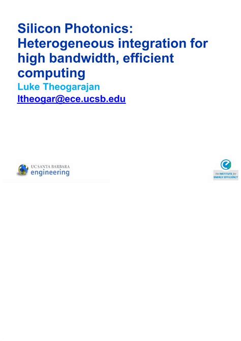 PDF Silicon Photonics Heterogeneous Integration For High Bandwidth