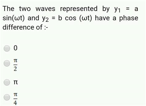 The Two Waves Represented By Y1 A Sin Wt And Y2 B Cos Wt Have A