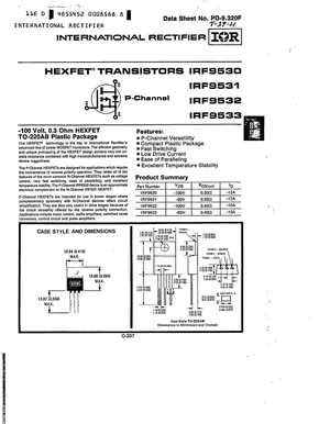 IRF9530 MOSFET Datasheet Pdf Equivalent Cross Reference Search