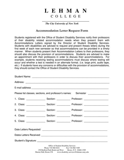 Accommodation Letter Request Form Lehman College Fill Out Sign