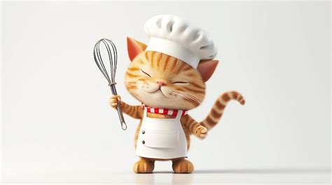 Premium Photo A Cute Cartoon Cat Chef Is Holding A Whisk The Cat Is