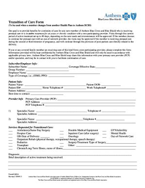 Fillable Online Transition Of Care Form Anthem Blue Cross Blue Shield