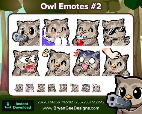 Owl Twitch Emotes Gun Cozy Sip Cool Pog Laughing Scared Pat For