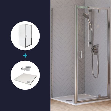 Aqualux Pivot Door Shower Enclosure And Tray Package 900 X 900mm 8mm