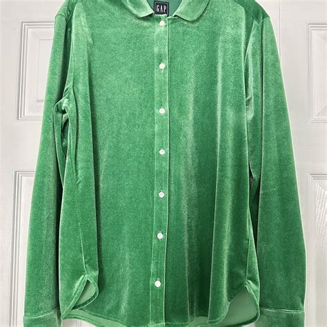 Gap Green Velvet Button Down Shirt Excellent Depop