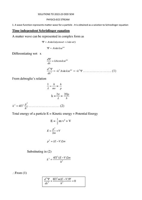 Solutions TO Physics ECE Stream 2022 23 ODD SEM SOLUTIONS TO 2022 23