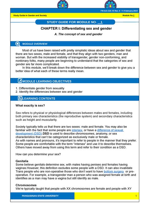Gee Module Sex And Gender Chapter I Differentiating Sex And