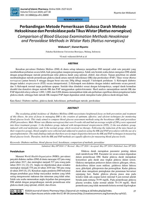 PDF Perbandingan Metode Pemeriksaan Glukosa Darah Metode Heksokinase