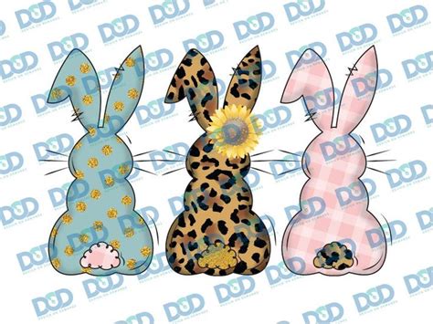 Digital Png File Happy Easter Bunny Rabbit Trio Blush Floral