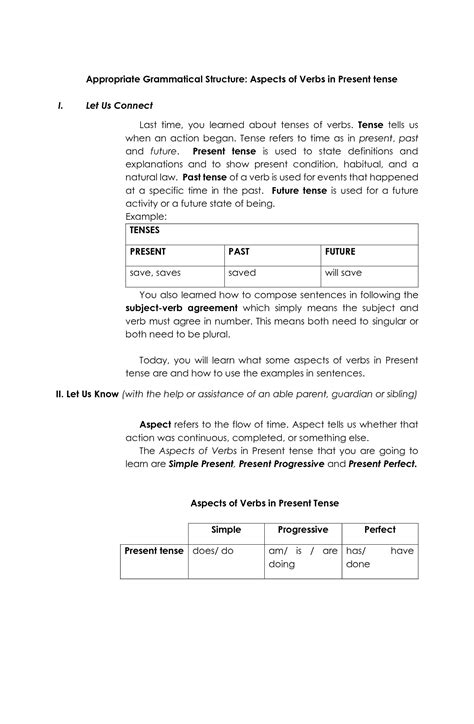 Solution Appropriate Grammatical Structure Of Aspects Of Verbs In