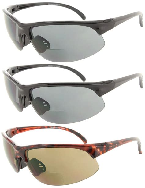 Fiore 3 Pack Bifocal Sun Reader Sport And Wrap Around Reading Sunglasses Unisex Half Frame