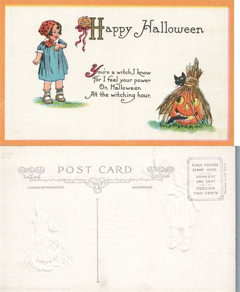 Antique Happy Halloween Postcard Girl W Jack O Lanterns Ebay