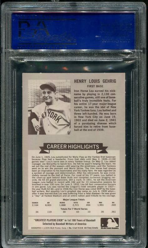 Kellogg S Lou Gehrig All Time Baseball Greats Psa Hof