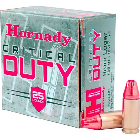 Hornady 9mm 135 Grain Flexlock Critical Duty Handgun Ammunition 25 Rounds Academy