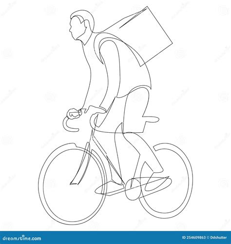 Continuous Line Drawing Of Delivery Man On The Bike Vector