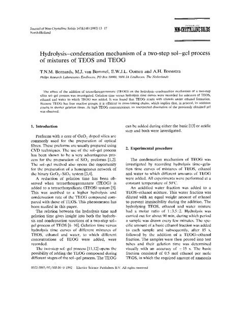 Pdf Hydrolysis Condensation Mechanism Of A Two Step Sol Gel Process