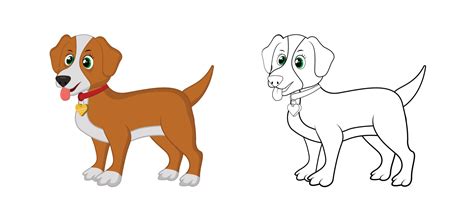 Happy Cartoon Dog With Line Art Dog Sketch Color Less Page Isolated On
