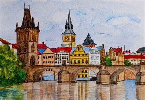 Charles Bridge in Prague Painting by Arina Iastrebova | Saatchi Art