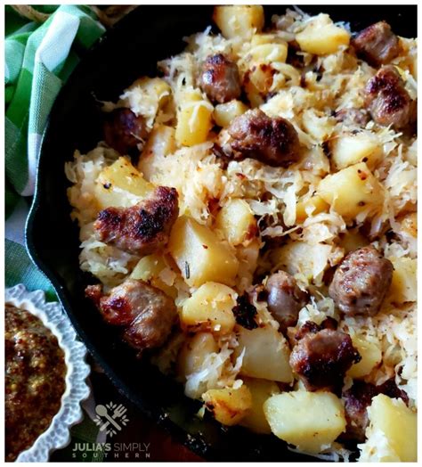 Bratwurst Potatoes and Sauerkraut Skillet Meal - Julias Simply Southern