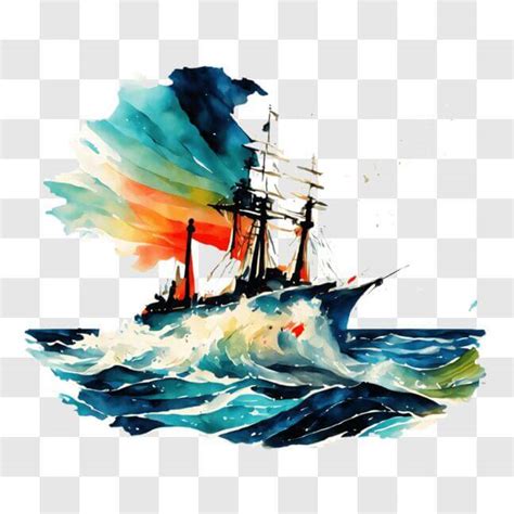 Baixe Pintura Em Aquarela De Um Navio Antigo Navegando No Oceano Pngs