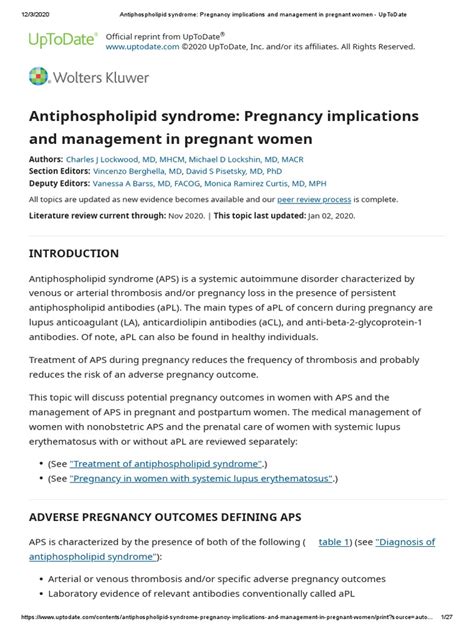 Antiphospholipid Syndrome Pregnancy Implications And Management In