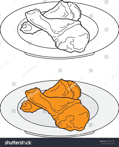 Fried Chicken Food Vector Drawing Outline Vetor Stock Livre De