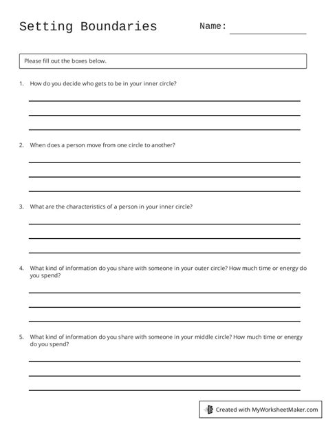 Setting Boundaries Worksheets Editable Fillable Printable 53 Off