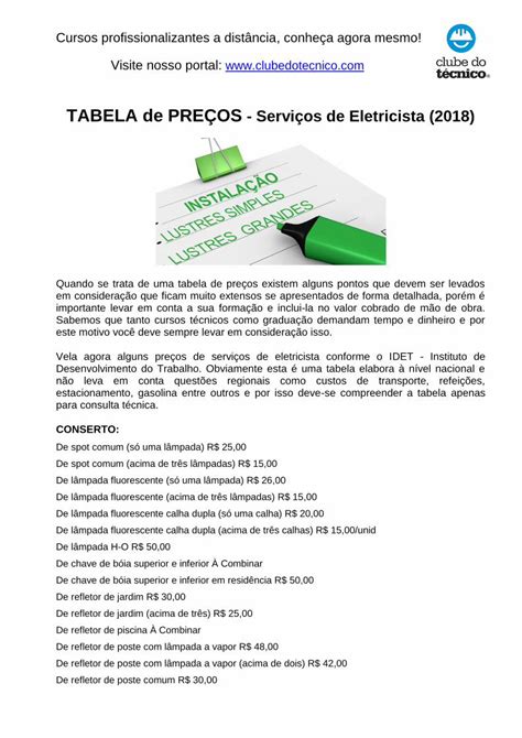 Pdf Tabela De Pre Os Servi Os De Eletricista Clubedotecnico