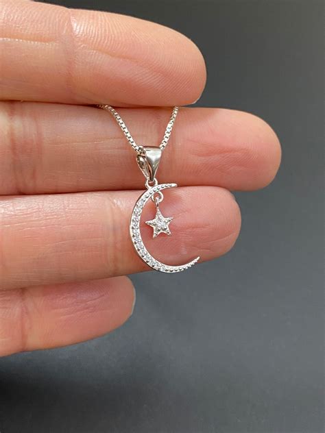 Sterling Silver Moon And Star Necklace Celestial Necklace Tiny Moon