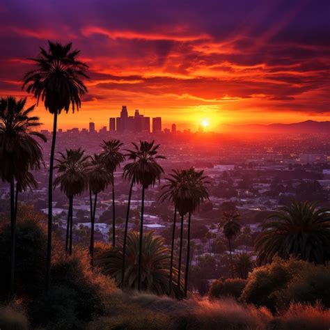 Palm trees at sunset in Los Angeles California | Premium AI-generated image