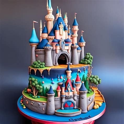 Hyperdetailed Vibrant Colors Disneyland Themed Cake Ai Generated