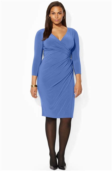 Lauren Ralph Lauren Ruched Surplice Jersey Sheath Dress Plus Size