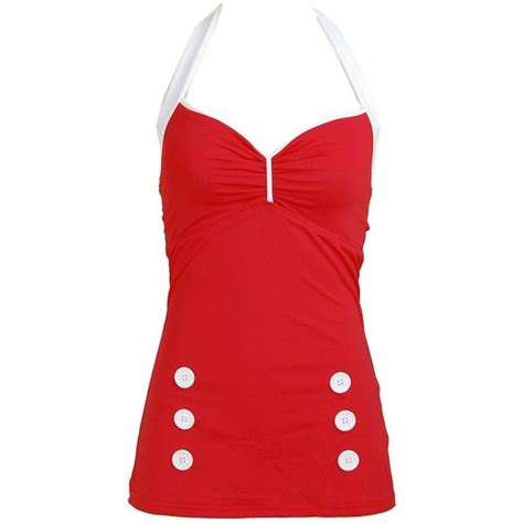 Red Vintage Retro Pin Up Sailor Rockabilly Bathing Suit Swimwear