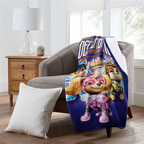 Paw Patrol Movie Mighty Defenders Silk Touch Throw Blanket With Sherpa