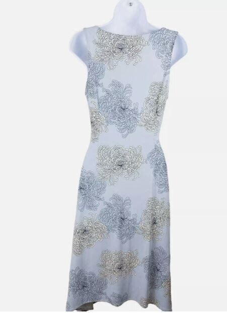 Bcbgmaxazria Pale Blue Floral Sleeveless Midi Dress V Neck Tied Bodice