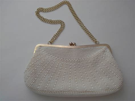 White Beaded Clutch Vintage Beaded Evening Bag White Beaded Etsy