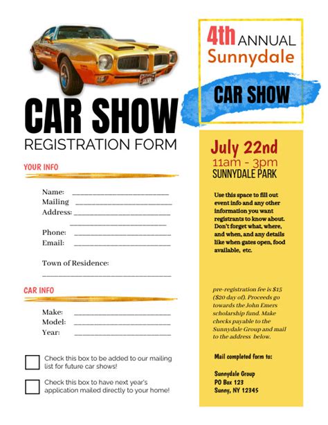 Copy Of Car Show Registration Form Postermywall