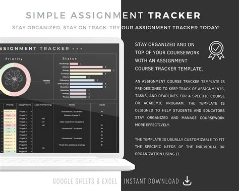 School Planner Spreadsheet Assignment Tracker Google Sheets - Etsy