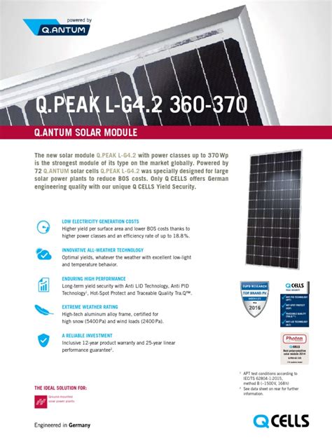 Hanwha Q Cells Data Sheet Qpeak L G42 360 370 2017 10 Rev02 Na Pdf