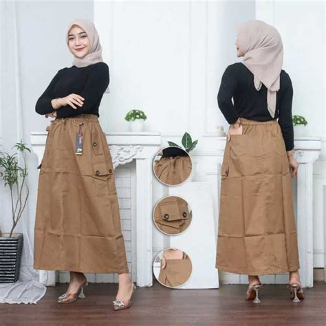 Rok Cargo Wanita Panjang Twill Stretch Premium Standar Jumbo Lazada