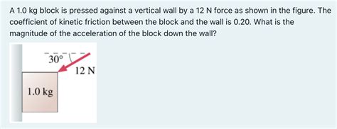 Solved A Kg Block Is Pressed Against A Vertical Wall By Chegg