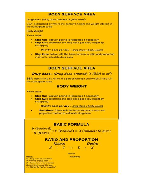 Body Surface Area Drug Dose Drug Dose Ordered X Bsa In M Pdf