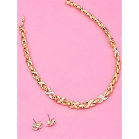 Estele Gold Plated Infinity Loops Necklace With Austrian Crystal For