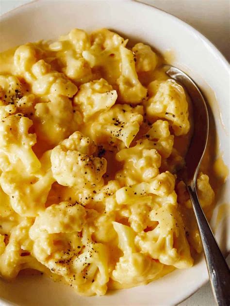 Cauliflower Mac And Cheese Recipe Spoon Fork Bacon